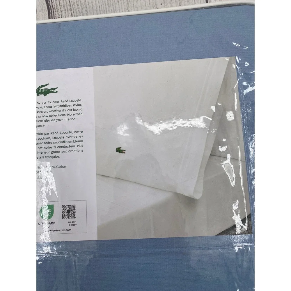 Lacoste Sheet Set King Allure Blue Cotton Percale Solid Logo Bedding Preppy
